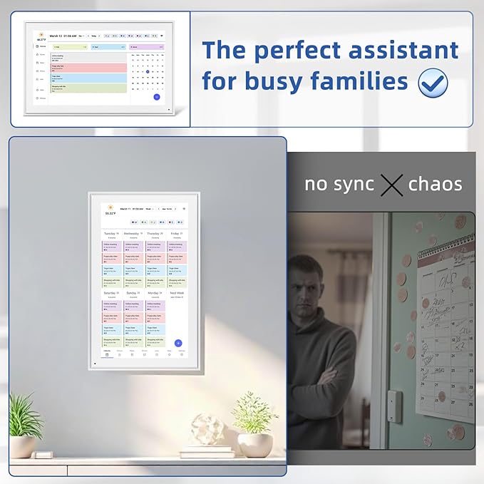 21.5 Inch Digital Calendar, Electronic Chore Chart, Smart Weekly and Monthly Planner 1920 * 1080P IPS Touchscreen Wall and Desk Calendar for Family Schedules, White-BubblyBeeBaby
