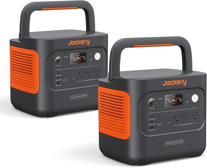 Jackery Explorer 2000 v2 Portable Power Station (2-Pack), 2042Wh LiFePO4 Battery, 2200W Solar Generator, USB-C PD 100W Fast Charging for Camping, Home Use(Solar Panel Optional)-BubblyBeeBaby