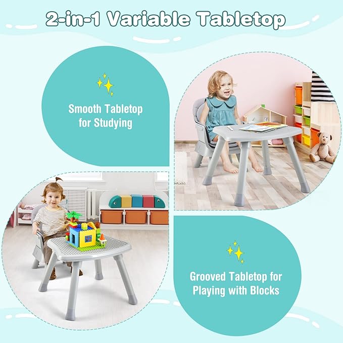 HONEY JOY 8 in 1 Baby High Chair, Convertible Highchair for Babies and Toddlers/Table and Chair Set/Building Block Table/Booster Seat/Stool/Toddler Chair with Safety Harness (Gray)-BubblyBeeBaby