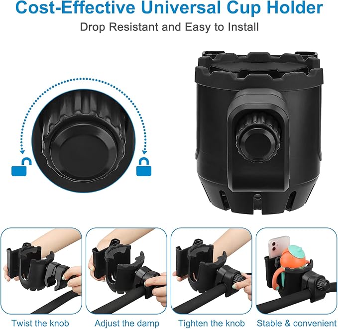 Accmor Stroller Cup Holder with Phone Holder, Universal Cup Holder, Bike Cup Holder, 360° Rotatable Large Caliber Drinks Holder for Stroller, Bike, Wheelchair, Walker-BubblyBeeBaby