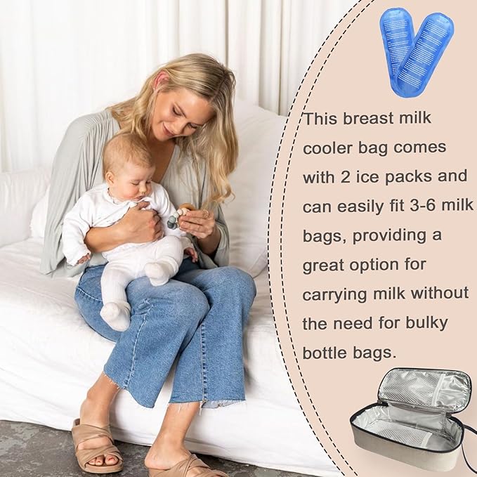 Insulated Breastmilk Cooler Bag with 2 Ice Packs - Breastmilk Cooler Organizer Bag for Daycare, Breastfeeding Mom Travel Outdoor-BubblyBeeBaby