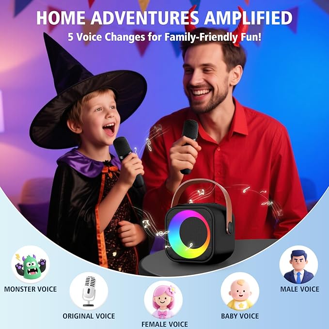 Karaoke Machine for Kids Adults, Portable Bluetooth Speaker with 2 Wireless Microphones, Portable Speaker Mini Karaoke Microphone for Home Party Birthday Gift for Girls Boys-BubblyBeeBaby