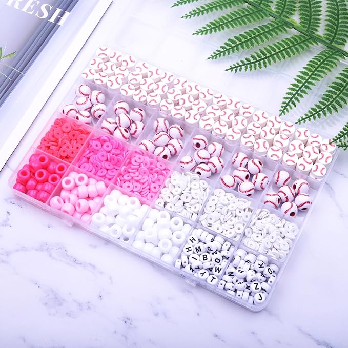 1600PCS Baseball Sports Ball Polymer Clay Beads Charms for Friendship Bracelets Making Kit Cute Fun Beads DIY Arts Crafts Birthday Gifts for Kids Girls Baseball Bead-BubblyBeeBaby