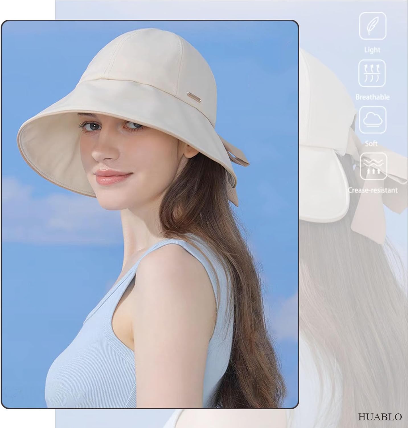 Wide Brim Hats for Woman Foldable Hats Sun Hats for Women uv Protection Bowknot Bucket hat Adjustable hat with Ponytail Hole