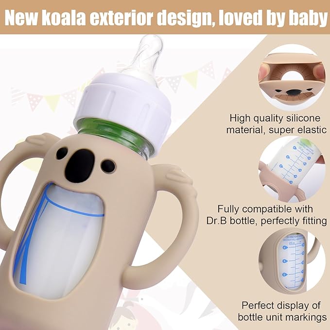 Mity rain 3 Pack Silicone Sleeves for Dr. Brown's Glass Bottles 4 OZ - Anti Breakage Baby Bottle Holder, Compatible with Dr. Brown's Glass Bottles for Babies with Handle-BubblyBeeBaby