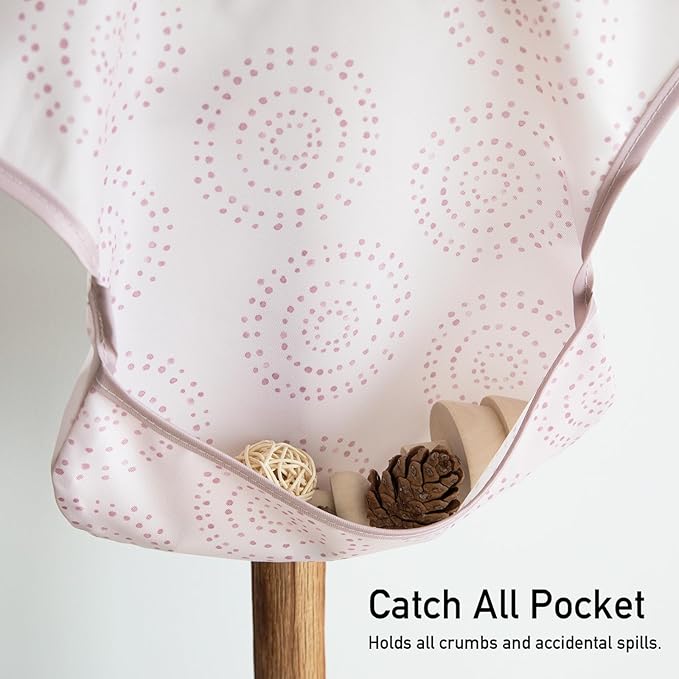 Mess Proof Baby Bib 3 Pack, Waterproof Led Weaning Baby Feeding Bibs with Food Catcher, Travel Feeding Bibs-BubblyBeeBaby