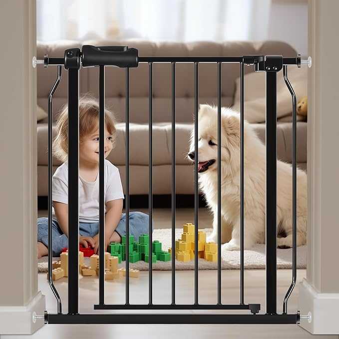 HOOEN Narrow Baby Gate for Stairs - 29 to 34 Inch Wide with Door, Metal Tension Pressure Mounted Child Safety Gate-BubblyBeeBaby