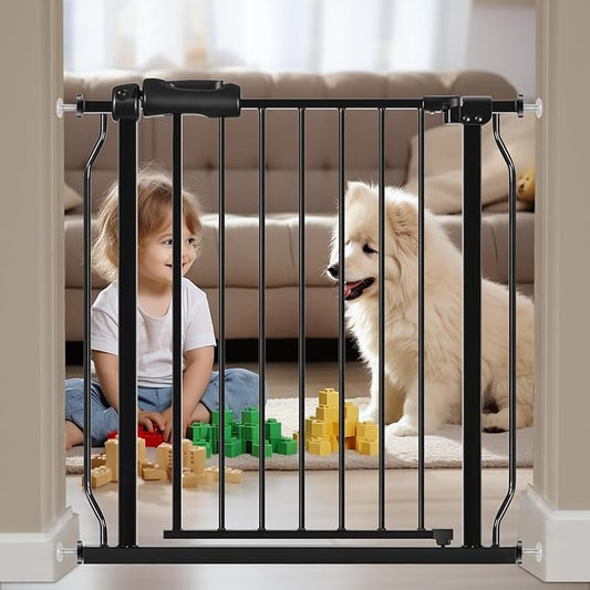 HOOEN Narrow Baby Gate for Stairs - 29 to 34 Inch Wide with Door, Metal Tension Pressure Mounted Child Safety Gate-BubblyBeeBaby
