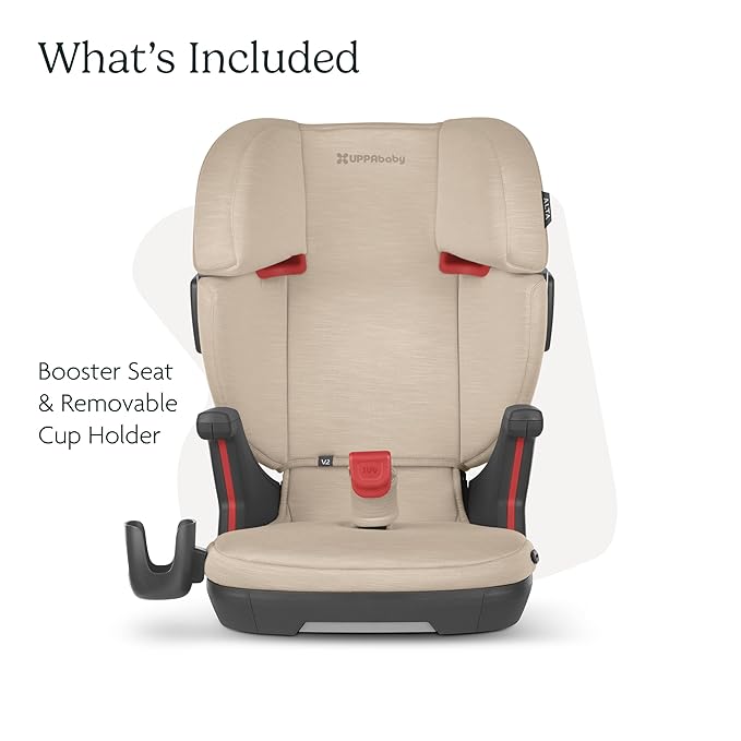 UPPAbaby Alta V2 High Back Booster Seat/Seven-Position, Active Support Headrest for Growing Children/SecureFit Integrated Belt Guide + Positioner/Cup Holder Included/Kavneer (Almond Mélange)-BubblyBeeBaby
