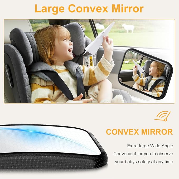 Baby Car Mirror for Rear Facing Seat - Clear View, Upgraded Hook Clip Design, 360 Rotation, Wide Crystal View, Shatterproof Crash Tested and Certified-BubblyBeeBaby
