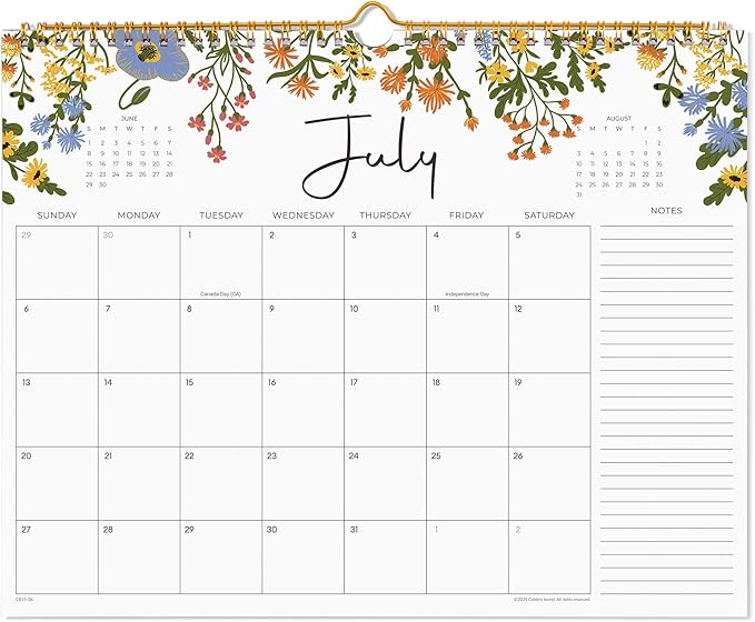 2025-2026 Calendar, Cabbrix Wall Calendar 2025, 18 Months Calendar Runs From July 2025 - December 2026, 15" x 12", Twin-Wire Binding, Hanging Hook, Floral Design-BubblyBeeBaby