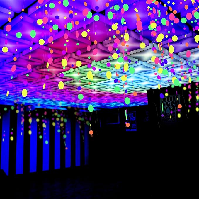 108ft UV Round Dot Neon Paper Streamers - Glow in The Dark Party Favors & Decorations for Wedding & Birthday Parties-BubblyBeeBaby