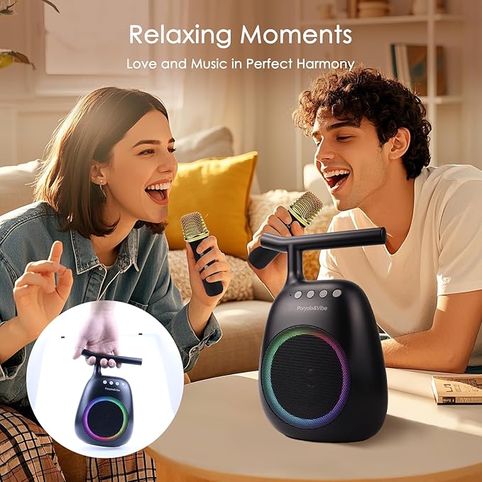 Karaoke Machine for Kids Adults Portable Bluetooth Speaker with 2 Wireless Microphones LED Lights Artistic Design 8-Hour Battery Support Family&Party Choice Fun for All Ages Gifts-BubblyBeeBaby
