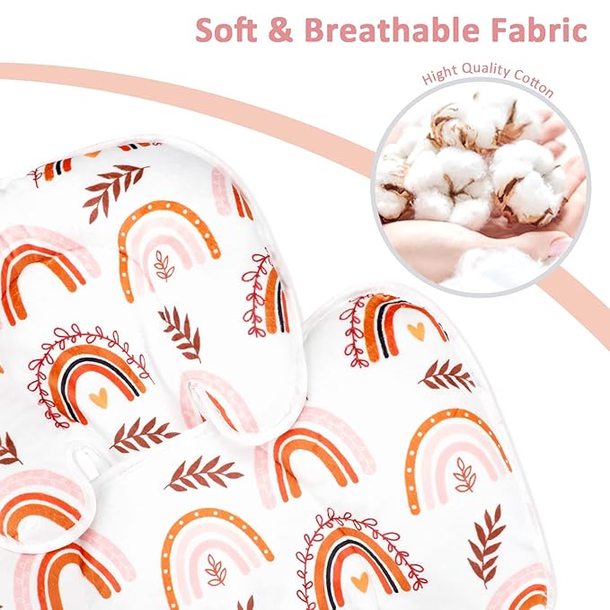 Pea Pod Baby Car Seat Head Support for Newborn, 2 in 1 Infant Car Seat Head Support for Boys Girls Extra Soft Breathable Baby Car Seat Cushion Insert for Strollers, Swings, and Bouncers, Boho Rainbow-BubblyBeeBaby