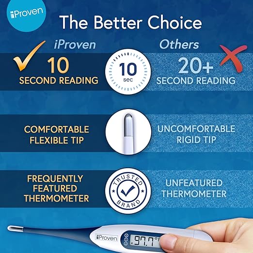 iProven Adult Digital Oral and Rectal Thermometer, Measures in 10 Seconds, with Flexible Tip, Fever Alarm, Thermometer for Kids and Babies (10 Packs)-BubblyBeeBaby