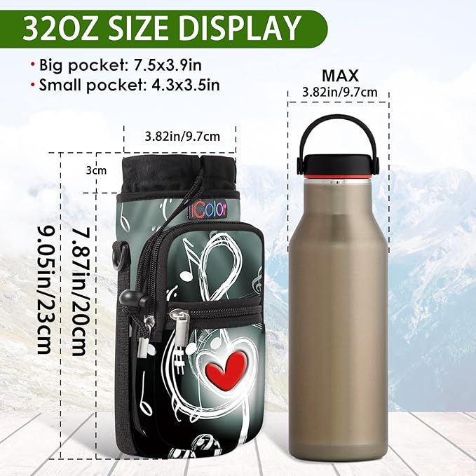 icolor Water Bottle Carrier Bag with Strap 25/32/40 oz Crossbody Bottle Holder with Phone Pocket Sling Sleeve Insulated Neoprene Water Bottle Pouch for Walking Travelling-BubblyBeeBaby