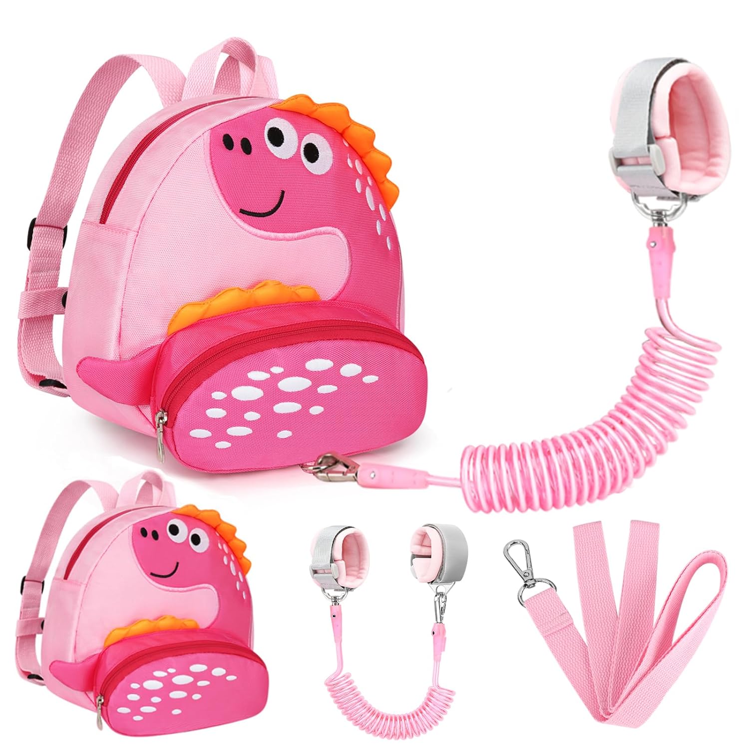 Accmor Toddler Harness Backpack with Leash, Cute Dinosaur Kid Backpacks with Anti Lost Wrist Link, Mini Child Harness Leash Walking Wristband Baby Protection Belt for Girls Aged 1-3 Years