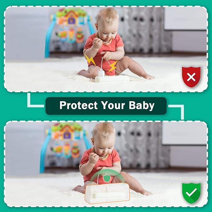 Improved Power Strip Cover Box(1 Pack) 丨Outlet Covers Baby Proofing丨Baby Safety Products丨Adjustable Length Childproof Outlet Cover丨Preventing Toddlers from Touching Sockets丨Fits Most Sockets., White-BubblyBeeBaby