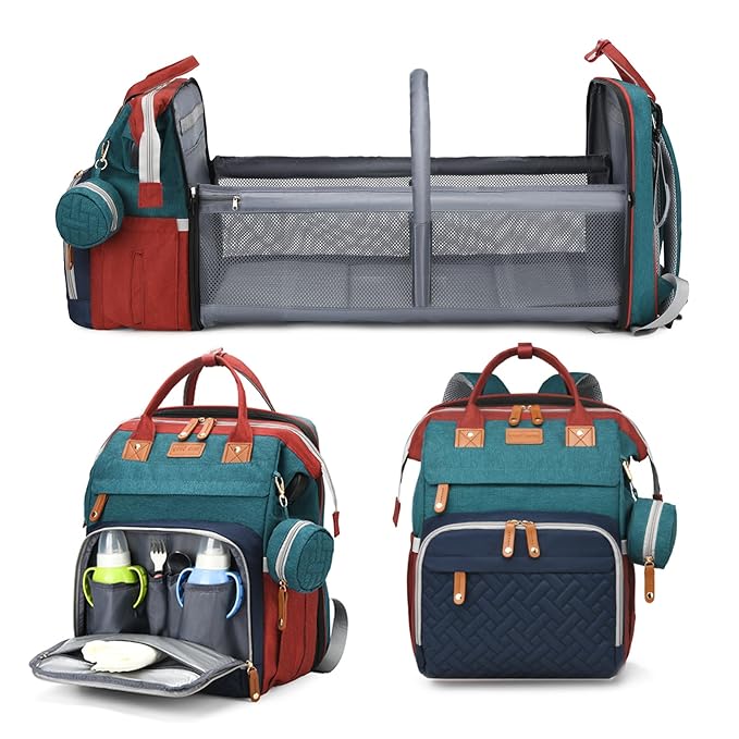 Jeryswet Baby Diaper Bags with Changing Station, Waterproof Large Capacity Diaper Bag Backpack for Moms Dads with USB Charging Port and Stroller Straps, Baby Shower Gifts, RGB-BubblyBeeBaby