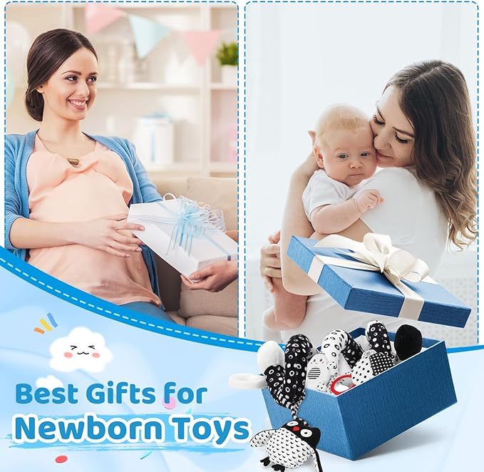 High Contrast Baby Toys - Black & White Hanging Toys for Car Seat, Stroller & Crib | Newborn Essentials 0-6 Months | Perfect-BubblyBeeBaby