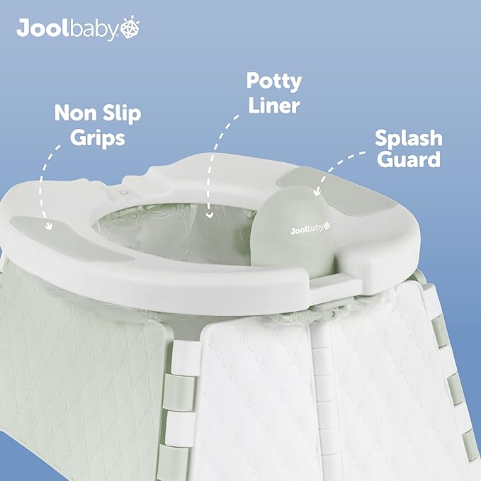 Jool Baby Portable Potty Training Chair with Travel Bag and 30 Liners, Foldable, Indoor/Outdoor Use, Camping (Sage)-BubblyBeeBaby