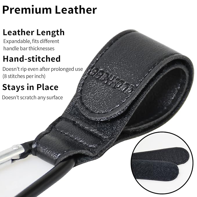 Stroller Hooks for Hanging, 2 PCS Durable Leather Style Stroller Clip Straps, Baby Stroller Hooks for Diaper Bags Grocery Shopping Bags, Mommy Hook for Stroller (Black)-BubblyBeeBaby