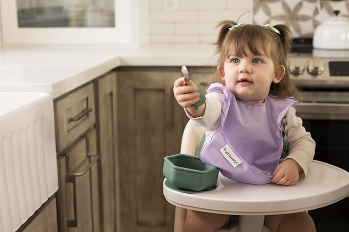 Tiny Twinkle Mess-Proof Baby Bib - Waterproof Bib for Baby Girl - Machine Washable - Adjustable Closure - PVC, BPA, & Phthalate Free - Great for Travel - Baby Food Bibs (3 Pack, Floral Pop)-BubblyBeeBaby