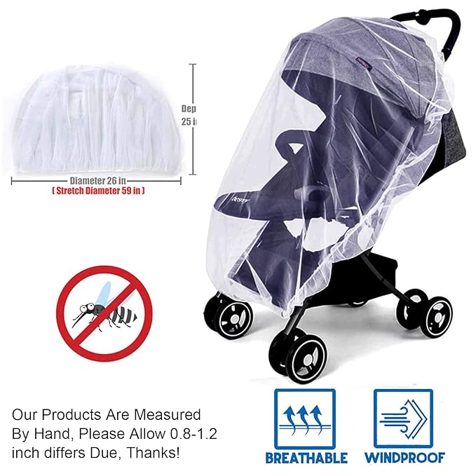 Mosquito Net for Stroller - Protective 2Packs Perfect Bug Net for Strollers, Bassinets, Cradles, Playards,Pack N Plays and Portable Mini Crib (White+Grey)-BubblyBeeBaby