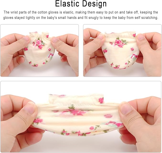 BQUBO Newborn Infant Toddler Mittens No Scratch Cotton Elastic Wrist Gloves Hypoallergenic for 0-6 Months Baby Boys Girls-BubblyBeeBaby