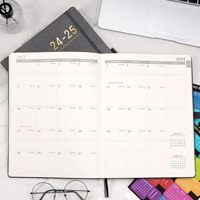 2024-2025 Planner - 2025 Planner Weekly and Monthly, Jul. 2024 - Jun. 2025, 8.5" x 11", Leather Cover Planner with Thick Paper, Back Pocket with Notes Pages - Grey-BubblyBeeBaby