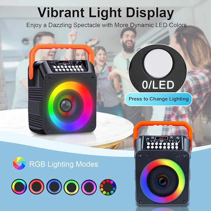 Karaoke Machine,Karaoke Machine for Adults with 2 Wireless Microphones/6.5IN Speaker/PA System with Remote Control/LED Light/Remote Control,Portable Bluetooth Karaoke Speaker Supports TWS/REC/AUX/USB-BubblyBeeBaby