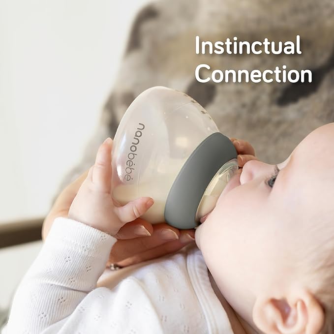 Nanobebe Breastmilk Bottle, Breastfeeding Newborn Breast Like, Anti Colic, Perfect Latch, Preserves Breast Milk nutrients, Twin-Pack Grey-BubblyBeeBaby