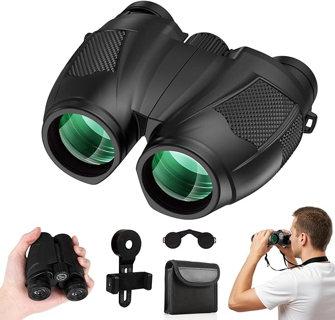 12x30 Compact Binoculars for Adults and Kids, High Power Lightweight Small Binoculars with Phone Adapter for Cruise Ship Hiking Bird Watching Sports Safari Viewing Football Sports Concert-BubblyBeeBaby