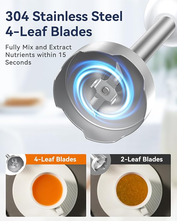 Immersion Blender Handheld 1000W 5 in 1 Corded Stick Hand Blender Kitchen with 12 Speed, BPA-Free, Mixing Beaker, Chopper, Whisk, Milk Frother, Perfect Emulsifier for Soup, Baby Food, Sauce, Puree-BubblyBeeBaby