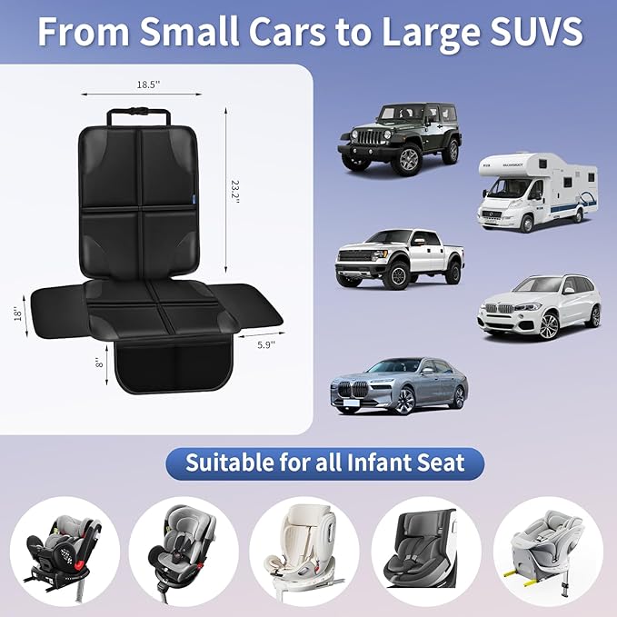 Car Seat Protector, Child Carseat Covers, Protector Car Seat for Baby with Thickest Padded and Non-Slip Waterproof Backing Mesh Pockets for Kids Pets-2 Pack-BubblyBeeBaby