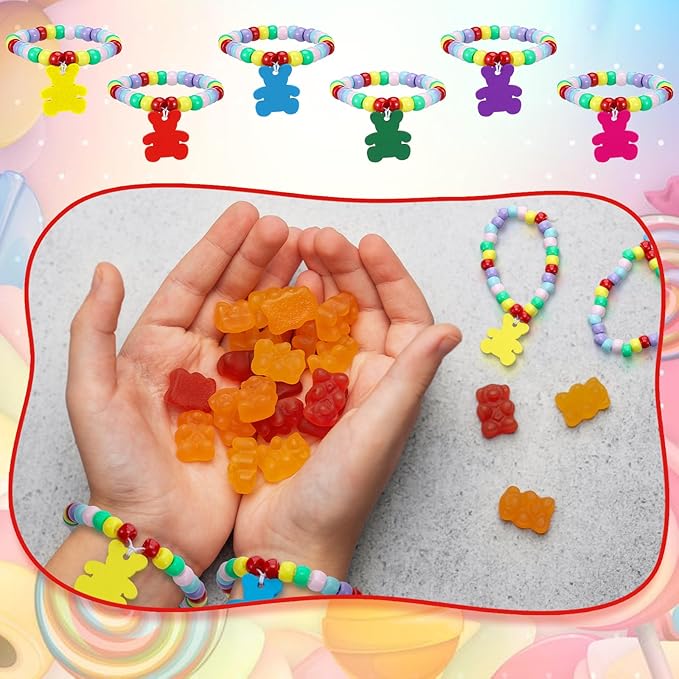 Huquary 24 Sets Bear Beaded Bracelet Crafts Kit DIY Bead Craft Gifts Making DIY Bracelet Supplies for Jewelry Making Wedding Birthday Party Favors-BubblyBeeBaby