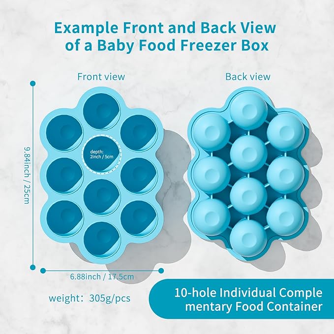 10 Cavities 2 OZ Portions Silicone Baby Food Freezer Tray with Lid, Baby Food Storage Containers,For freezing and storing Breast Milk,ice cube,Fruit Purees,leftovers(Blue)-BubblyBeeBaby