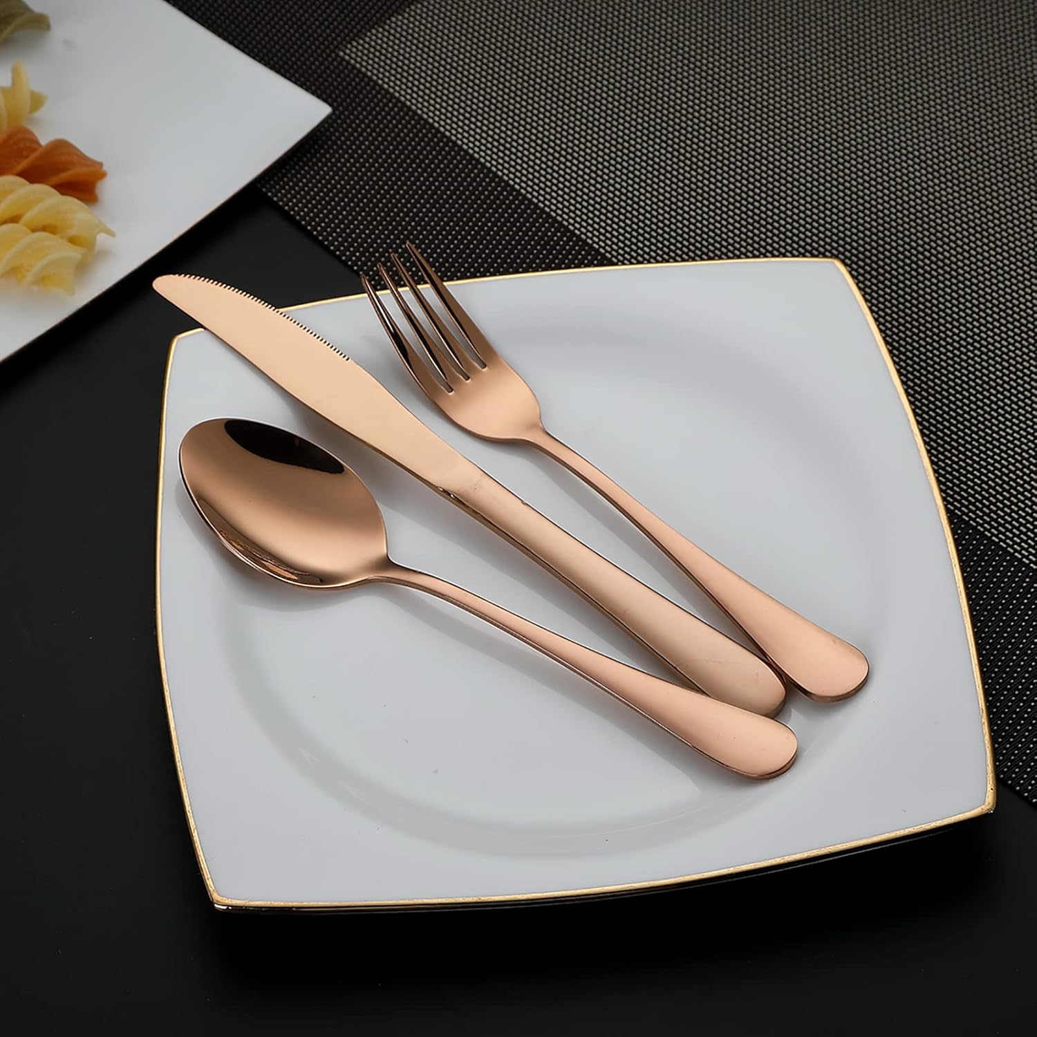 DEVICO Portable Utensils, Travel Camping Cutlery Set, 8-Piece including Knife Fork Spoon Chopsticks Cleaning Brush Straws Portable Case, Stainless Steel Flatware set (Rose Gold)