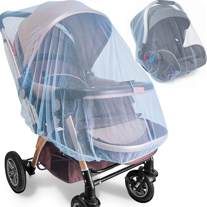 Durable Baby Stroller Mosquito Net (2 Pack) - Perfect Bug Net for Strollers, Bassinets, Cradles, Playards, Pack N Plays and Portable Mini Crib (Blue)-BubblyBeeBaby