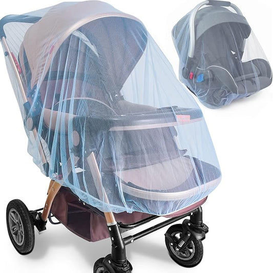 Durable Baby Stroller Mosquito Net (2 Pack) - Perfect Bug Net for Strollers, Bassinets, Cradles, Playards, Pack N Plays and Portable Mini Crib (Blue)-BubblyBeeBaby