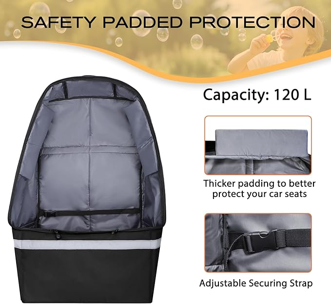 Car Seat Travel Bag for Airplane,Infant Seat Travel Bag with Shoulder Strap,Padded Car Seats Backpack with Reflective Stripes,Large Carseat Carrier Bag Travel Car Seat Cover, Black-BubblyBeeBaby