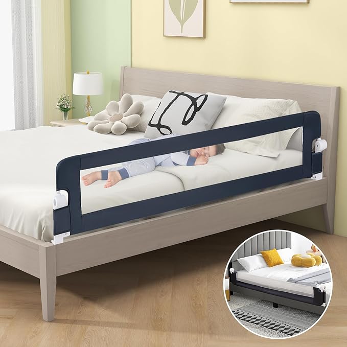 HONEY JOY Bed Rail for Toddlers, Extra Long, Foldable Portable Swing Down Safety Bed Guard Rail, Toddler Bed Rails for Crib, King Queen Full Twin Size Bed Mattress (Gray, 2 Pack, 71 Inch)-BubblyBeeBaby