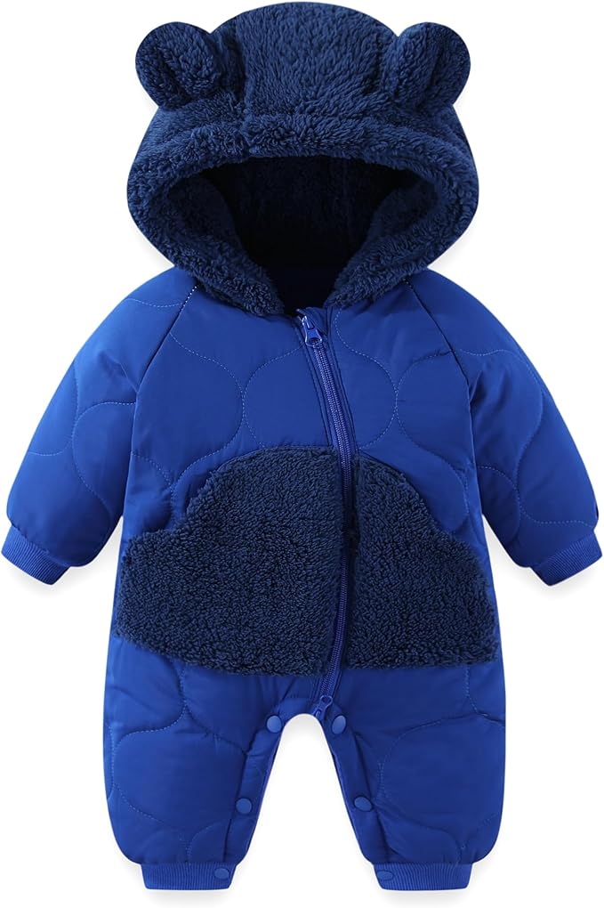 JiAmy Baby Snowsuit Newborn Winter Clothes Coat Romper Windproof Fleece Hat Zipper Baby Bear Outfit-BubblyBeeBaby