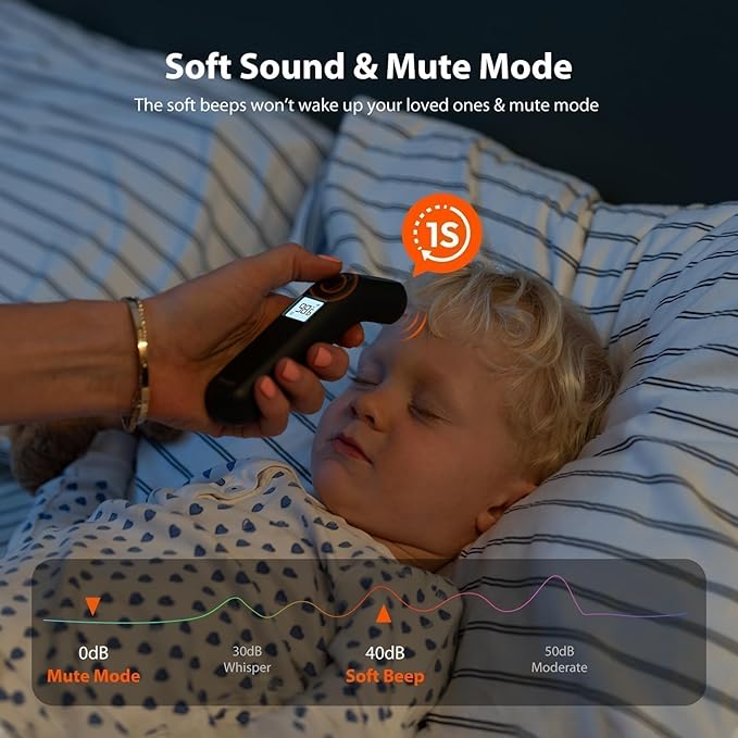 iHealth Touchless Thermometer for Adults and Kids, FSA/HSA Eligible, Color-Coded Alert & Silent Mode, 1-Second Accurate Fever Check, Portable for Home, Travel Use - PT2L Black-BubblyBeeBaby