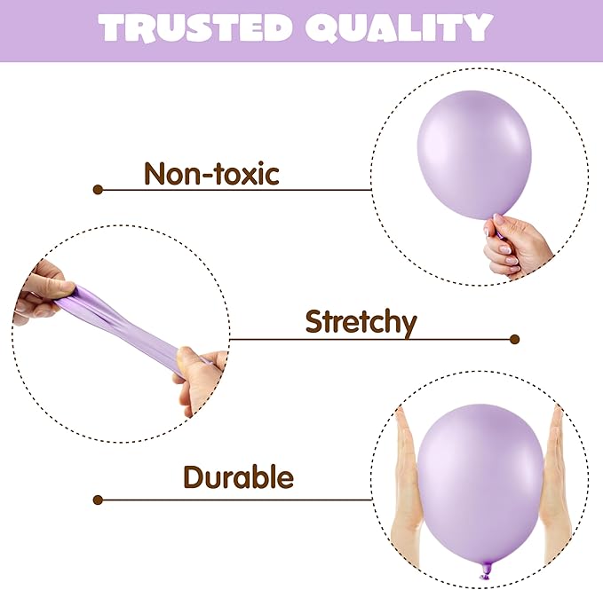 JOYIN 150 Pcs Pastel Purple Balloons, Different Sizes 18 12 10 5 Inch Pastel Purple Latex Balloon Arch Kit with Instruction for Birthday Party Graduation Wedding Holiday Decoration-BubblyBeeBaby