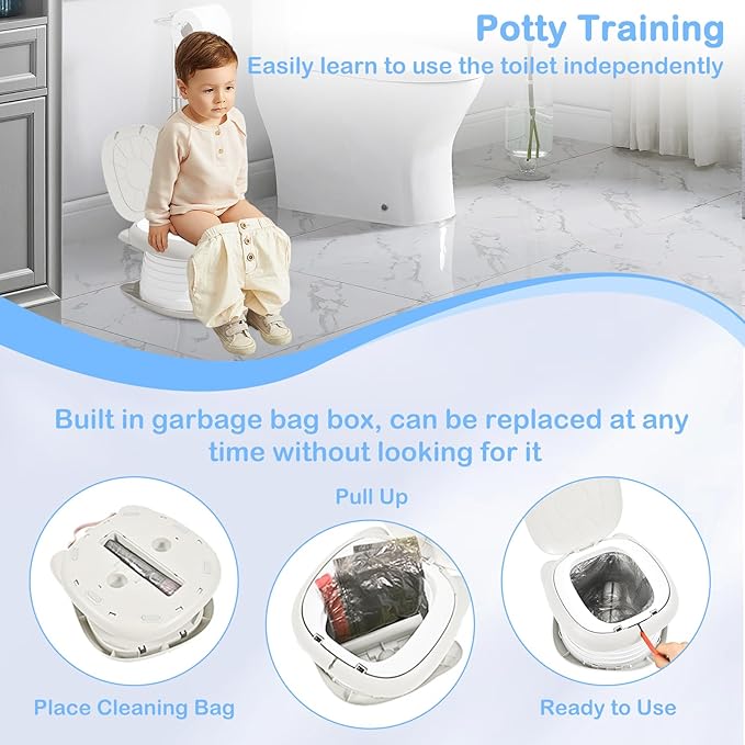 2025 Upgraded Portable Potty Training, Travel Potty for Toddler, portable toilet for kids Foldable, Apply to Seat Emergency Toilet for Camping, Outdoor,Car, Indoor(white Gray)-BubblyBeeBaby