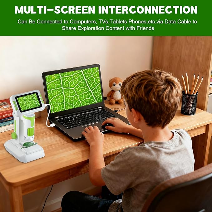 1600X Digital Microscope for Kids, Upgraded Portable Microscope with 4.0 inch HD Screen, 2-in-1 Desktop Handheld Miniscope Rechargeable Student Education Science Microscopes Gift for Kids-BubblyBeeBaby