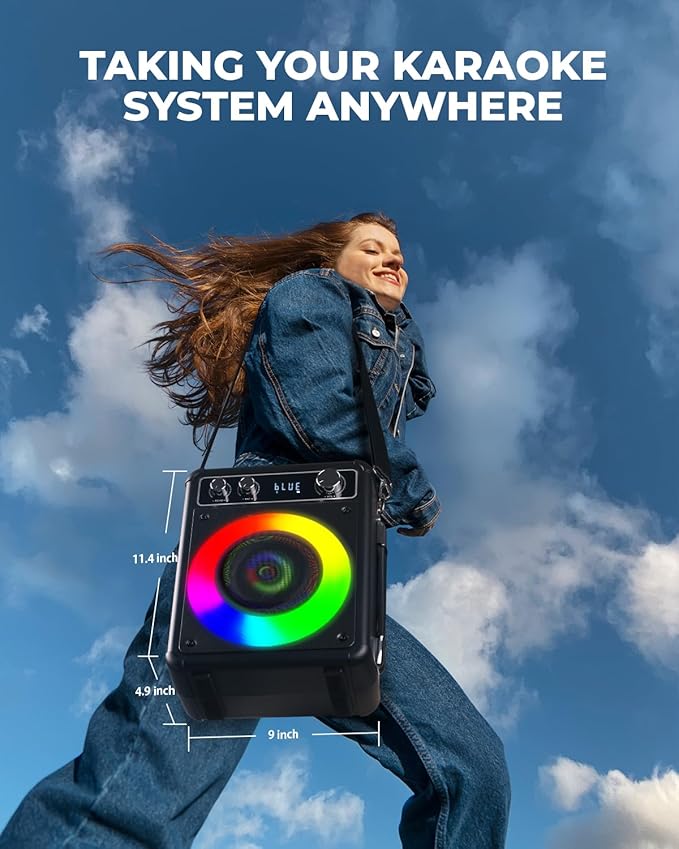 Karaoke Machine, Portable Bluetooth Karaoke Speaker with 2 Wireless Microphones, PA System for Adults Kids with LED Lights, Supports FM/AUX/USB/TF for Home Party-BubblyBeeBaby