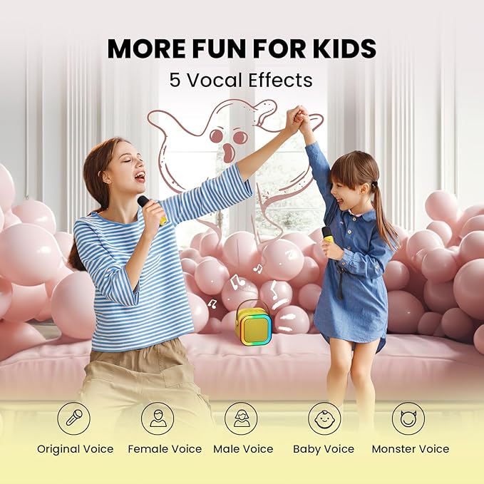 IROO Mini Karaoke Machine for Kids, 2025 TOP Toys Birthday Gifts Ideas for Girls Ages 4, 5, 6, 7, 8, 9, 10, 12+ Years Old, Portable MP3 Player with 2 Wireless Mics for Party-BubblyBeeBaby