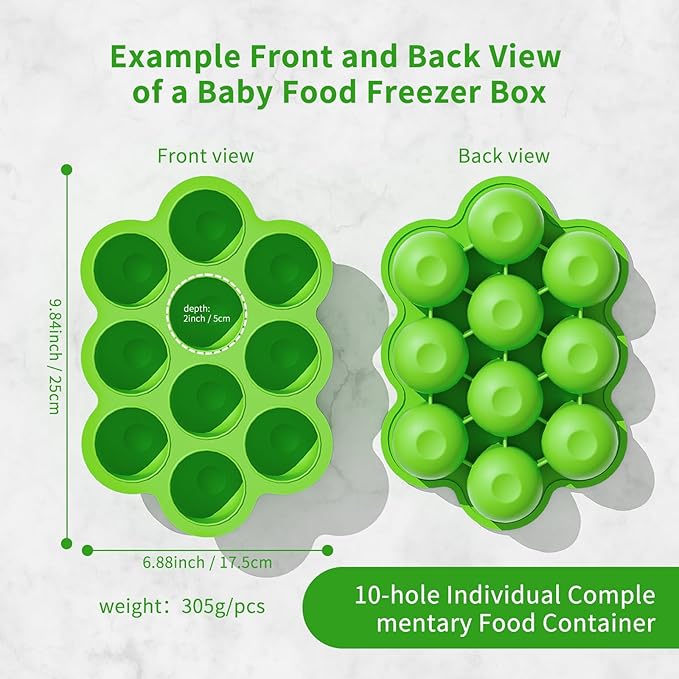 10 Cavities 2 OZ Portions Silicone Baby Food Freezer Tray with Lid,Ice Cube Trays & Molds,Baby Popsicle Mold,Egg Bite Molds,for Freezing and Baking Breast Milk,ice Cube,Egg Bites (Green)-BubblyBeeBaby
